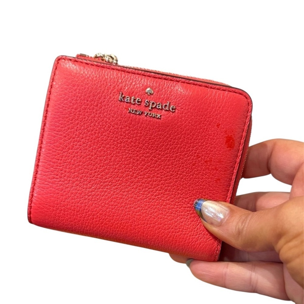 Kate Spade Vibrant Red Wallet Pink square card coin purse designer bifold - Picture 1 of 8